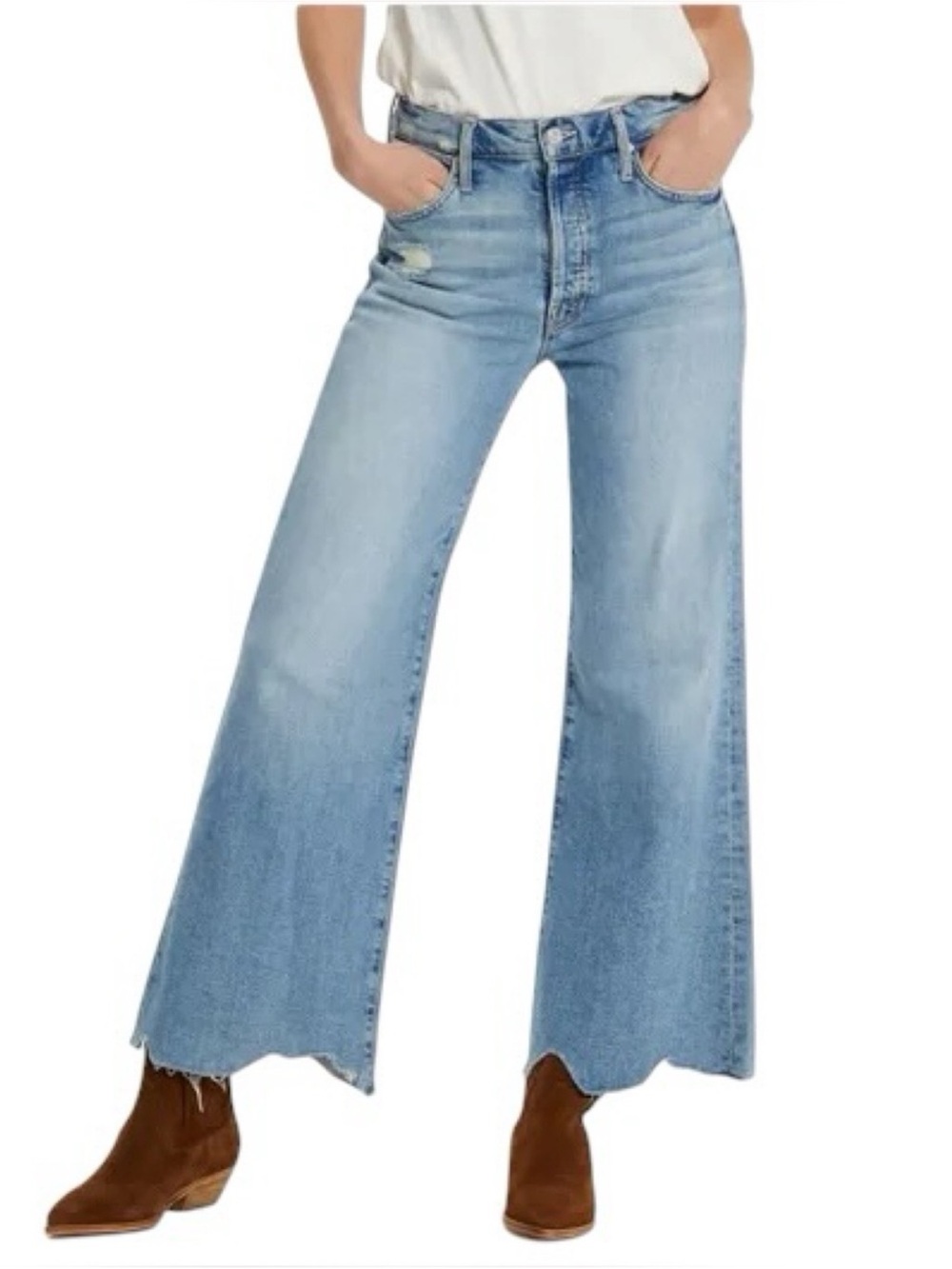 MOTHER The Tomcat Roller Chew “True Confession” Wide Leg Frayed Hem Jean